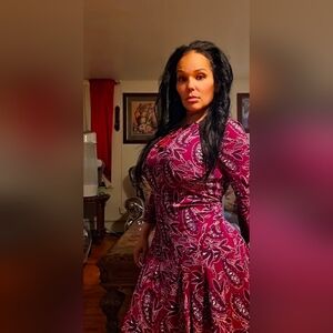 Women’s Paisley Long Sleeve Dress - Berry